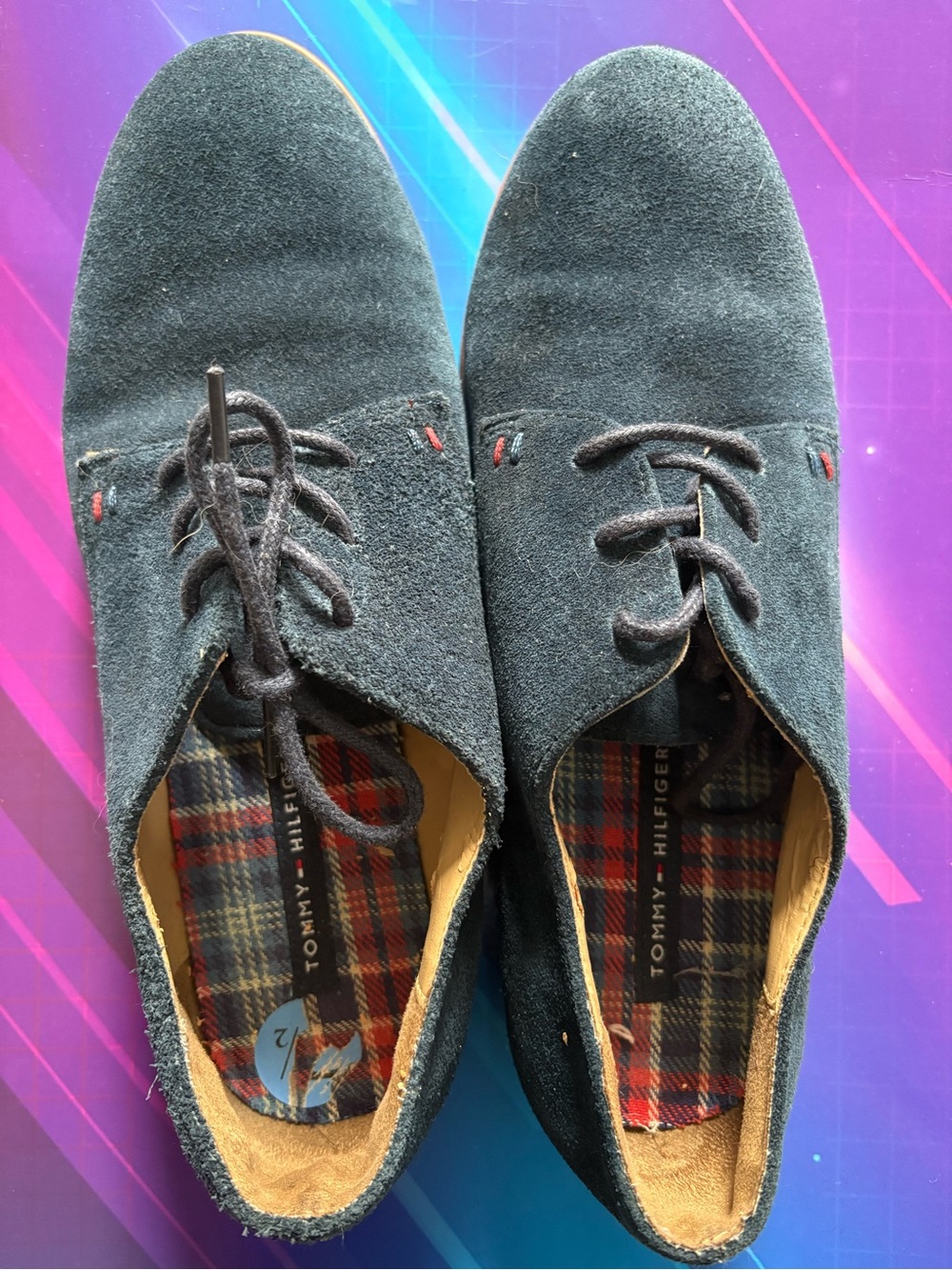 Tommy Hilfiger Navy Suede Lace-Up Flats